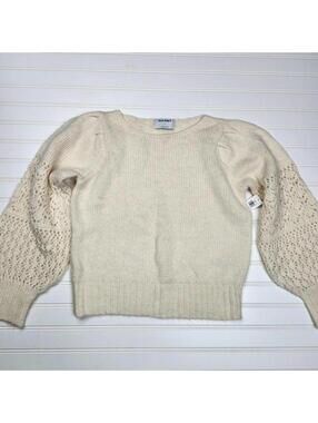 Old Navy Women's Stunning Cozy Cream Knit Sweater with Lace Sleeves Small NWT